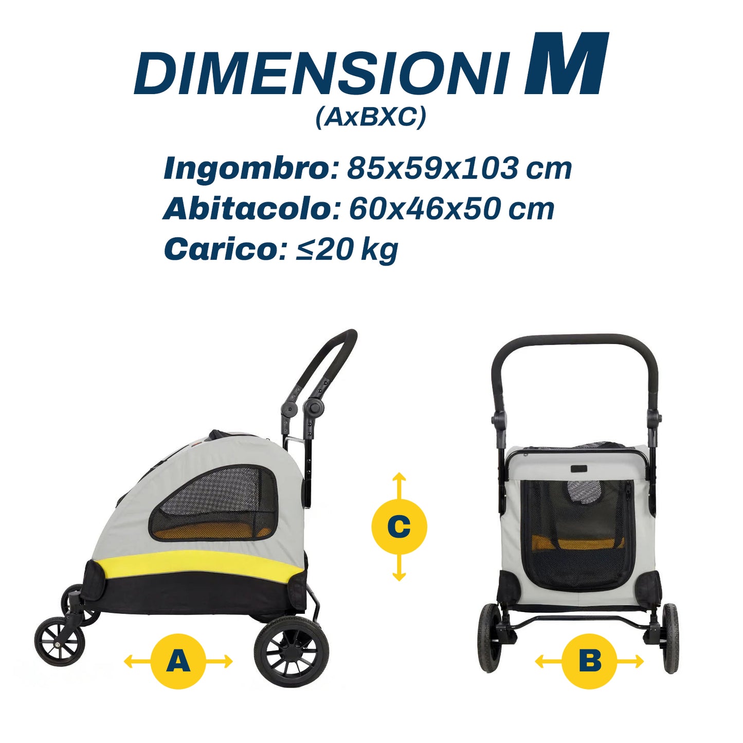 Passeggino Premium per Cani e Gatti | Pieghevole a 4 Ruote per Tutte le Taglie