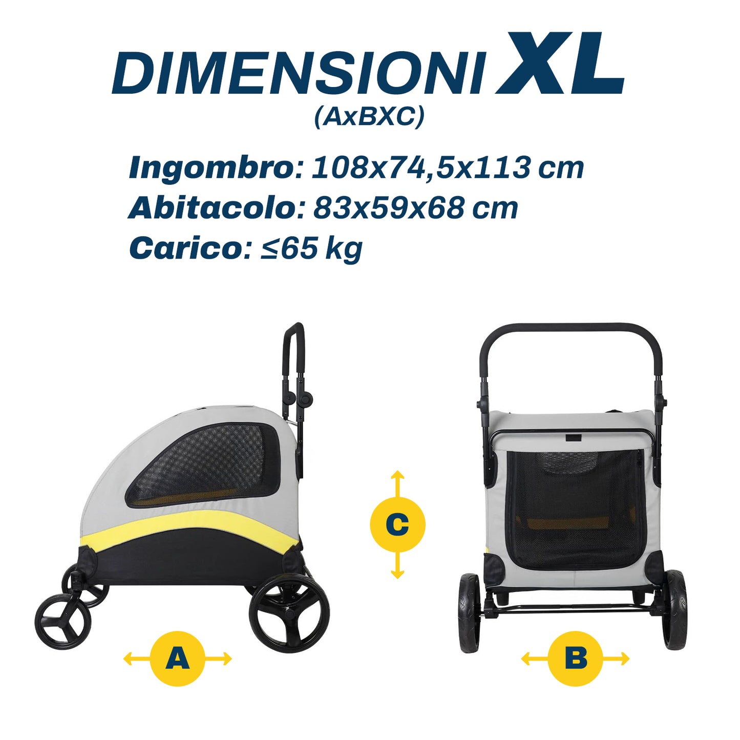 Passeggino Premium per Cani e Gatti | Pieghevole a 4 Ruote per Tutte le Taglie