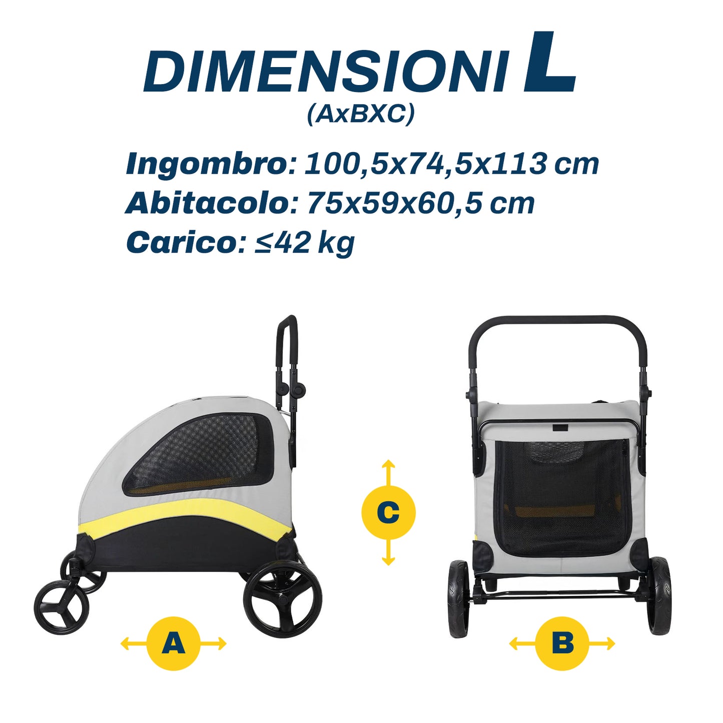 Passeggino Premium per Cani e Gatti | Pieghevole a 4 Ruote per Tutte le Taglie