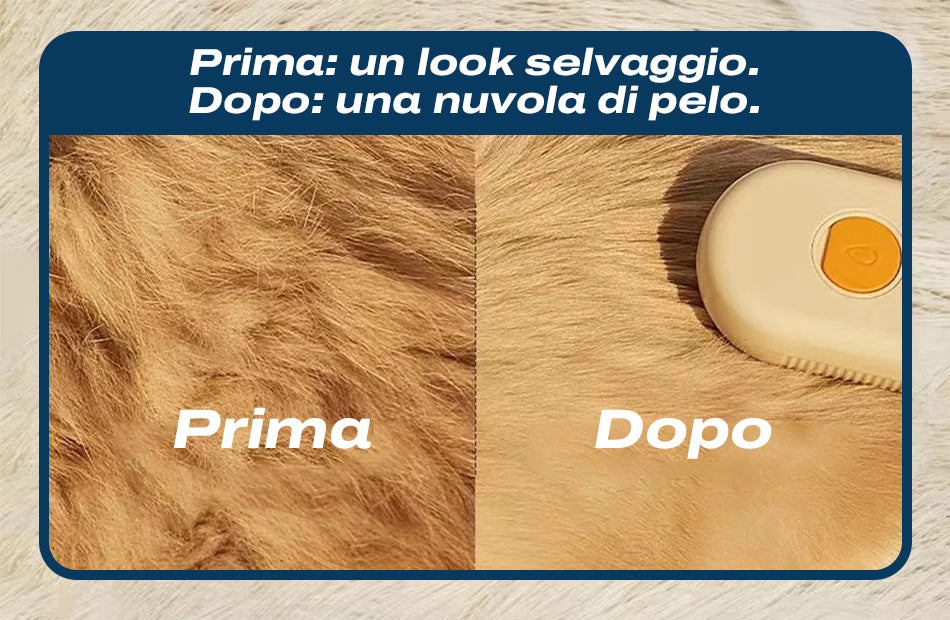 Spazzola 3-in-1 a Vapore per Cani e Gatti | Massaggia, Pulisce e Rimuove il Pelo Morto