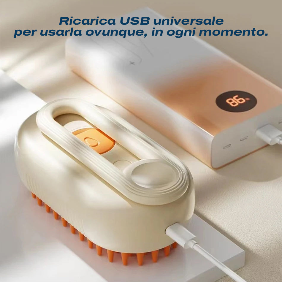 Spazzola 3-in-1 a Vapore per Cani e Gatti | Massaggia, Pulisce e Rimuove il Pelo Morto