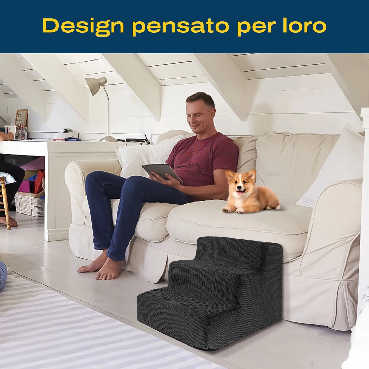 Scaletta a 3 Gradini per Cani e Gatti | Il Ponte per la Loro Sicurezza