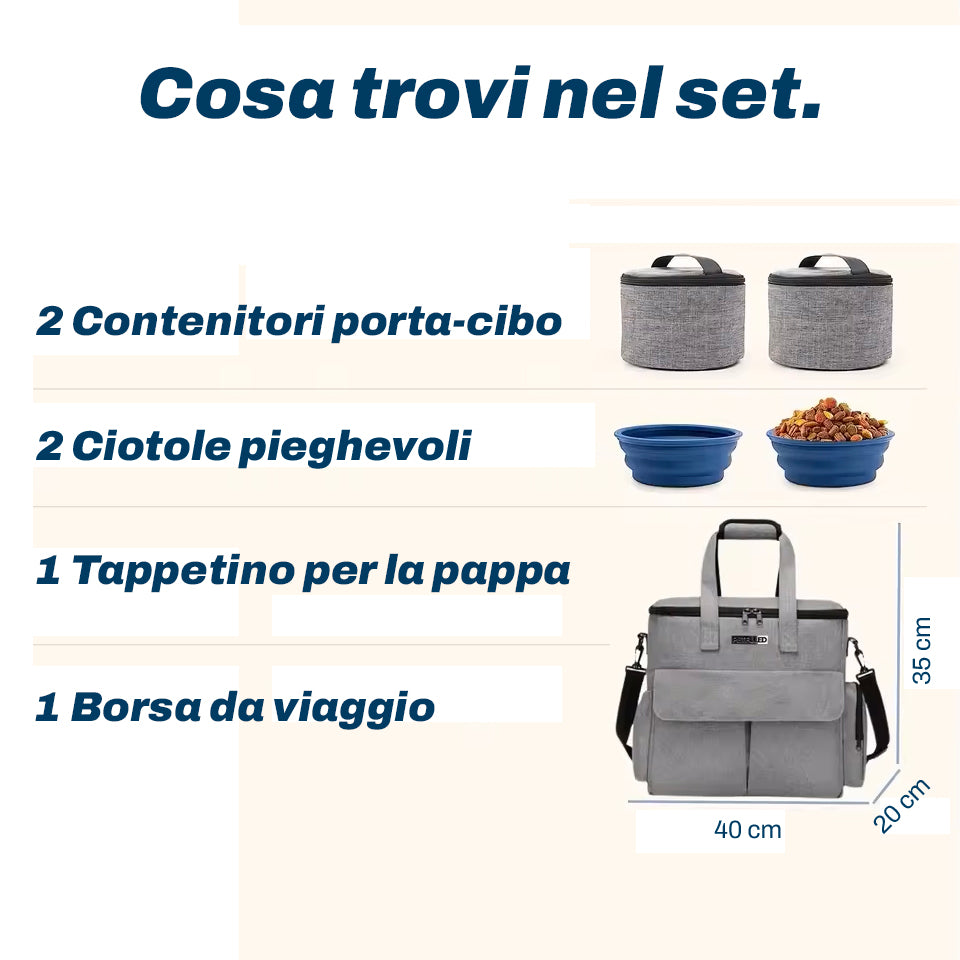 Borsa organizer da viaggio per cani e gatti | Kit completo omologato aereo
