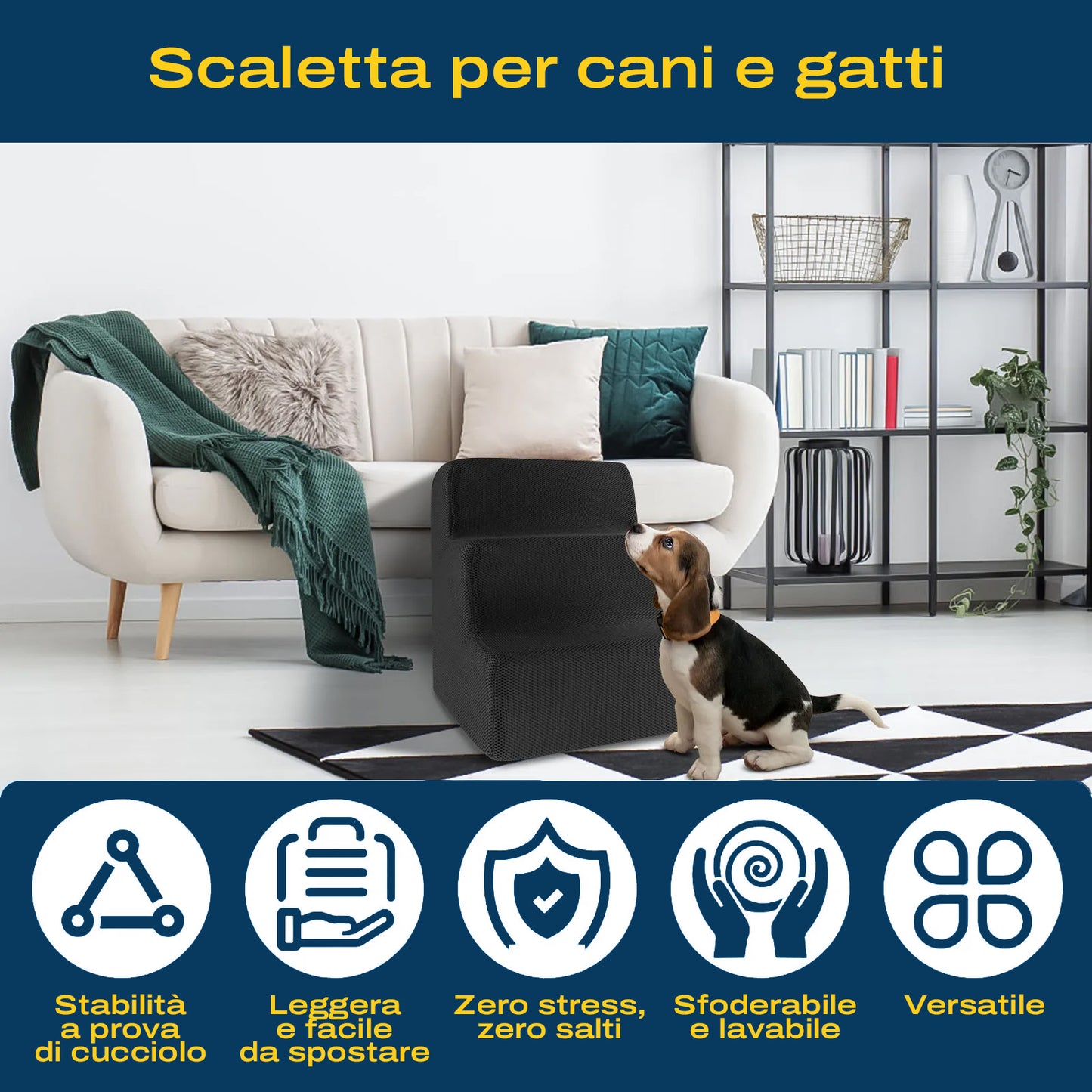 Scaletta a 3 Gradini per Cani e Gatti | Il Ponte per la Loro Sicurezza