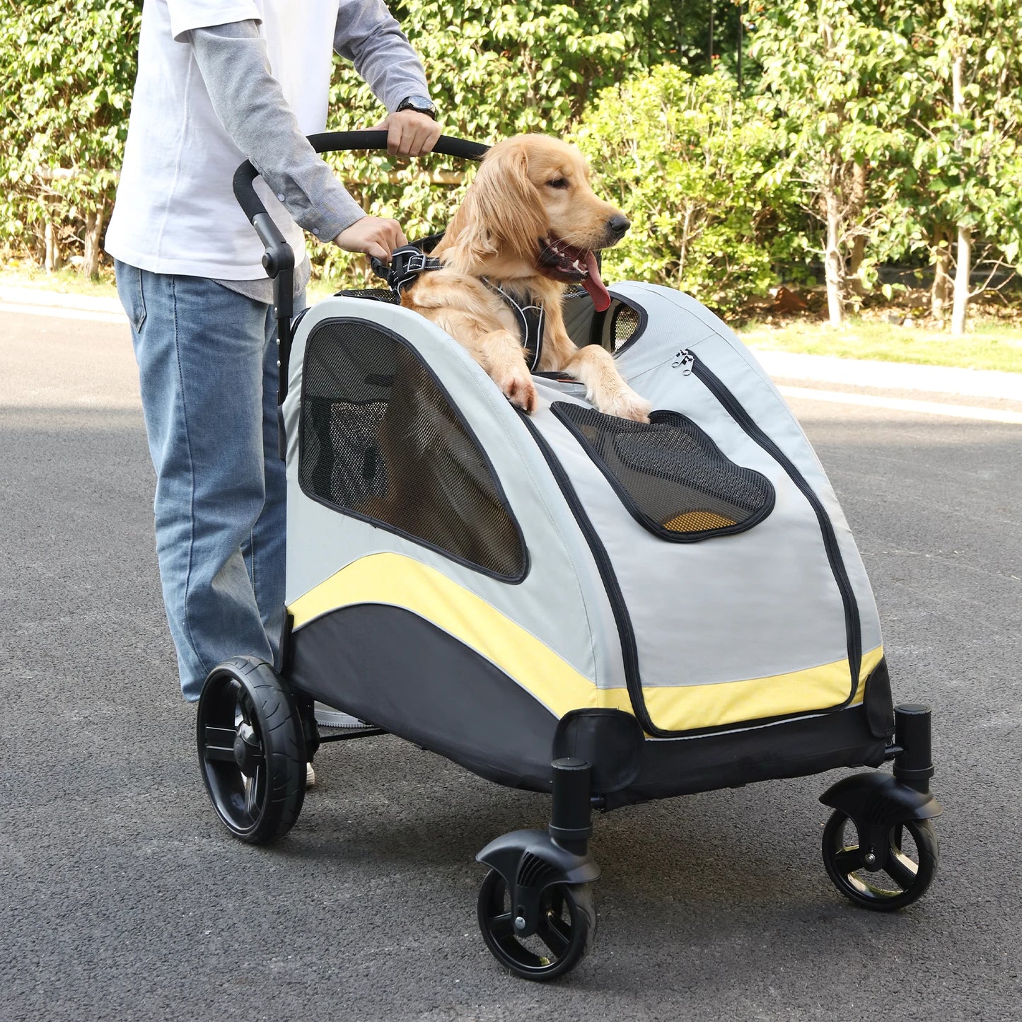 Passeggino Premium per Cani e Gatti | Pieghevole a 4 Ruote per Tutte le Taglie