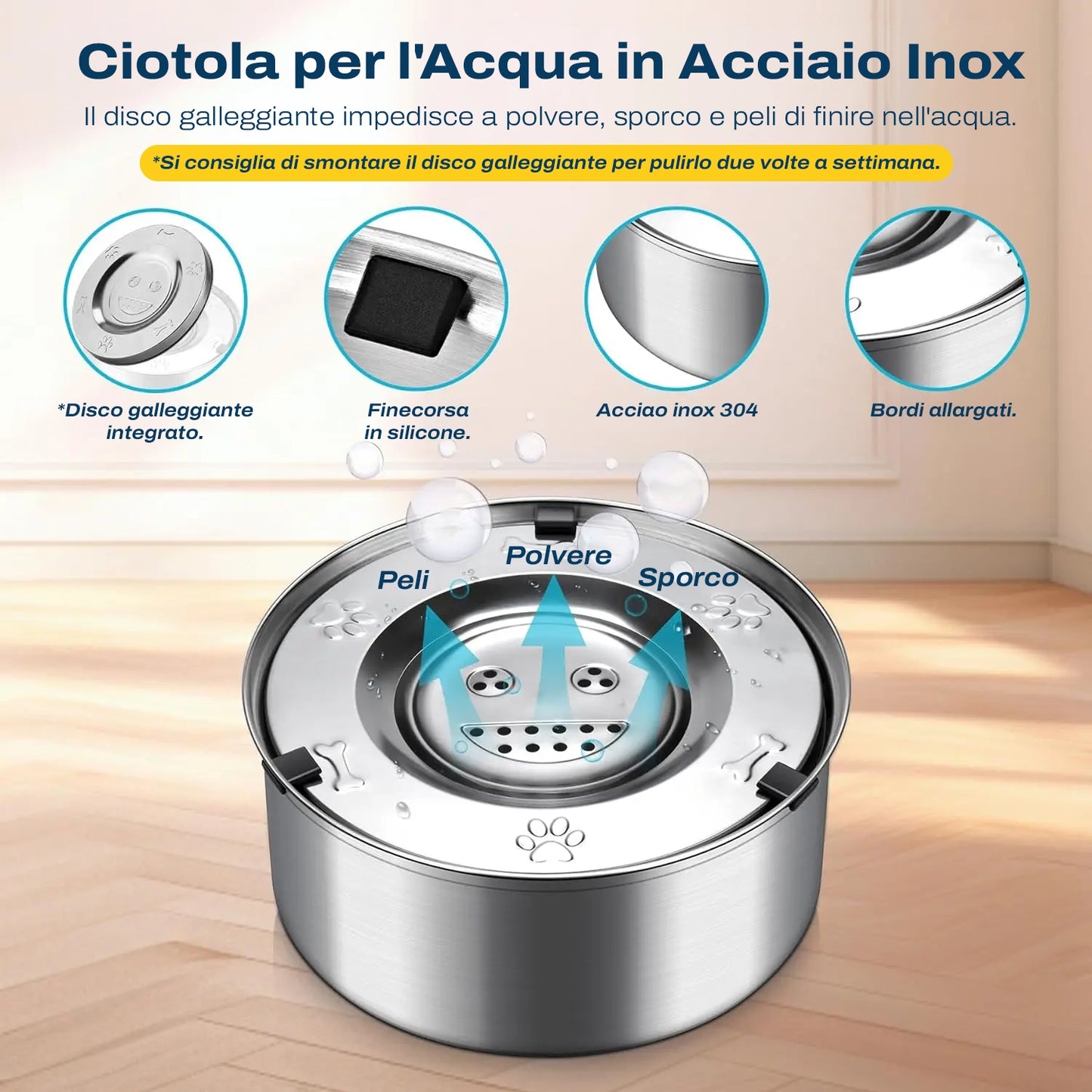 Pavimenti Asciutti, Cani (e umani) Felici | Ciotola Antischizzo Acciaio Inox 1 e 3 Litri