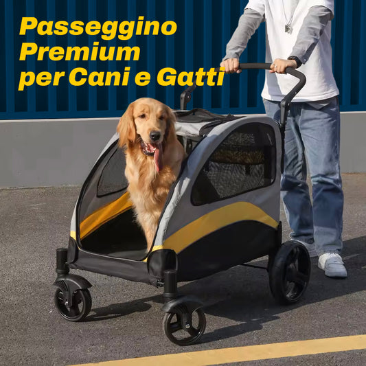 Passeggino Premium per Cani e Gatti | Pieghevole a 4 Ruote per Tutte le Taglie