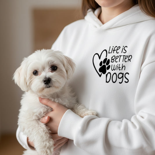 Felpa Dog Lover con Cappuccio | Stampa "Life is Better With Dog"